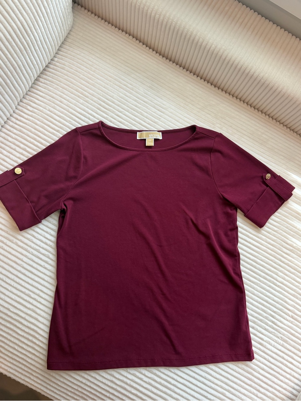Michael Kors Burgundy Gold Button Sleeve Top Medium QT551HAHFA